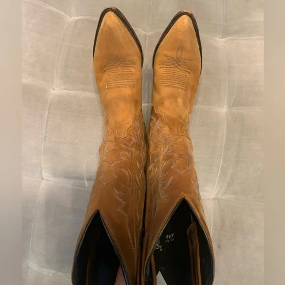 Tony Lama Cowboy Cowgirl Western Boots Leather Embroidered Brown Tan Size 8.5M - Picture 5 of 12